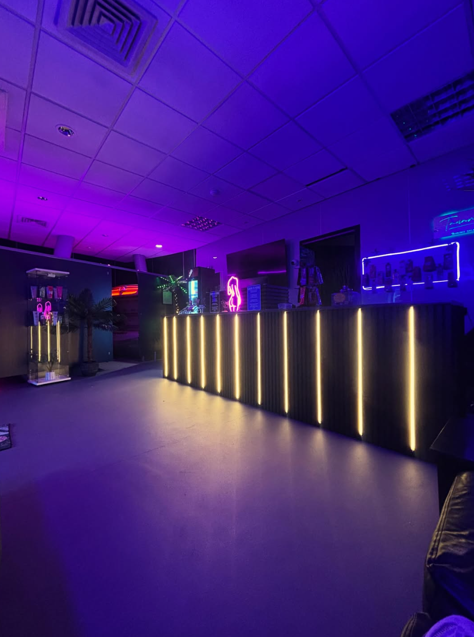 Tanareef salon reception with neon lighting